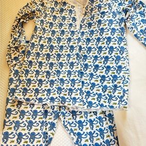 Roller Rabbit Blue Monkey Print Womens Pajama Set- WOMENS